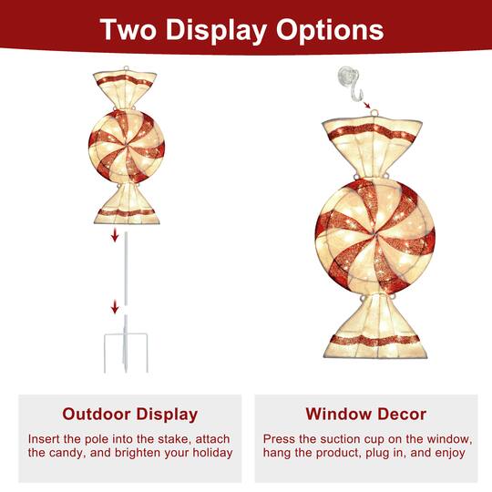 Puleo International 6ft. Pre-Lit Peppermint Candy Pathway Stake Christmas Décor with Warm White LED Lights